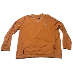 Nike Golf Mens XL Orange Pullover Windbreaker Zip Pockets Clima Fit Texas Logo